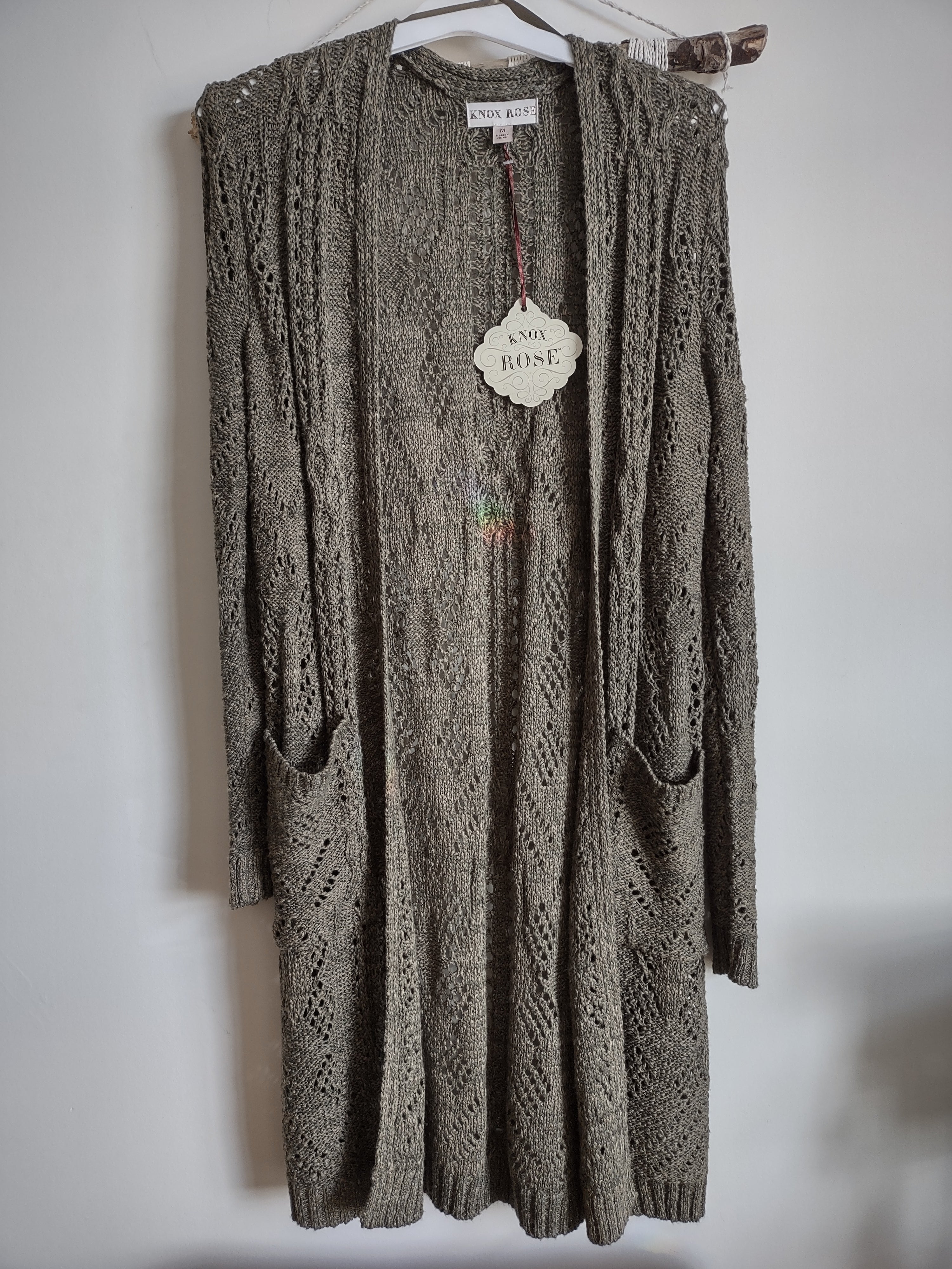 Knox Rose Olive Long Tunic Cardigan Size Medium Priscilla Lupo